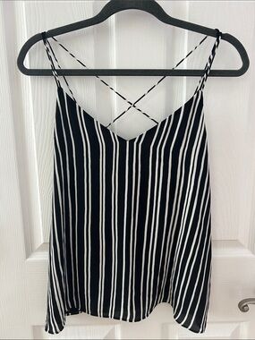 H&M Black and White Vertical Stripe Crisscross Strap Cami